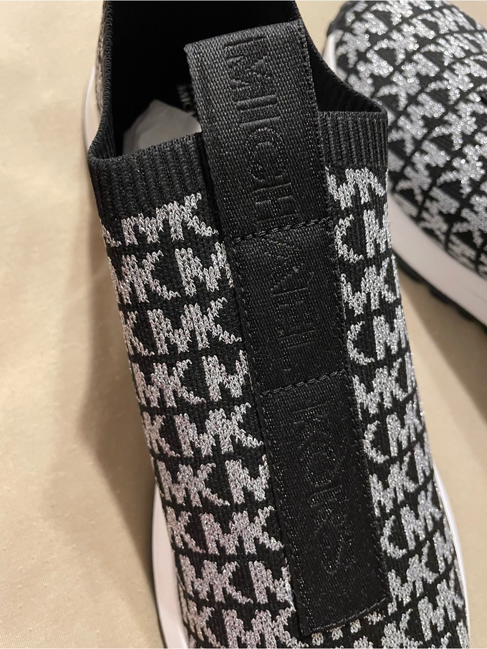 Michael Kors Black Silver MK Logo Slip On Sneakers Size 9 NIB - Picture 5 of 13